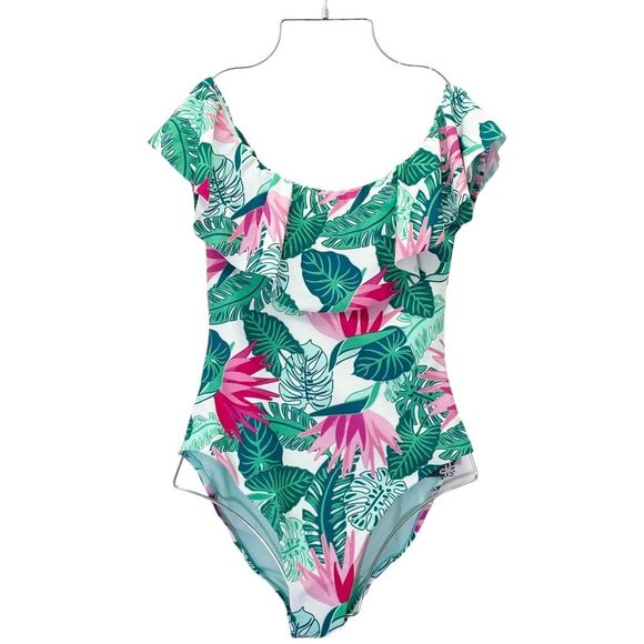 NWT Matilda Jane Palm Tree Paradise One-Piece Ruffle Swimsuit Women’s Size Small - Picture 5 of 16